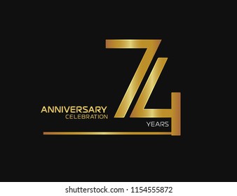 74 years anniversary logotype with single line golden and silver color for celebration