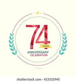 74 Years Anniversary with Low Poly Design and Laurel Ornaments