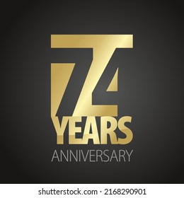 74 Years Anniversary negative space numbers gold black logo icon banner