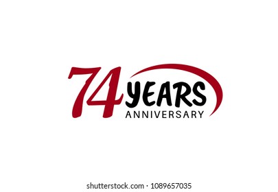 74 years anniversary red swoosh and black color design for company celebration isolated on white background 