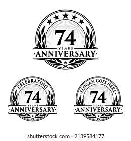 74 Jahre Jubiläum. 74. Kollektion mit Logos zur Feier. Vektorgrafik und Illustration. 