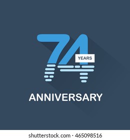 74 years anniversary, signs, symbols. blue, simple and flat design.