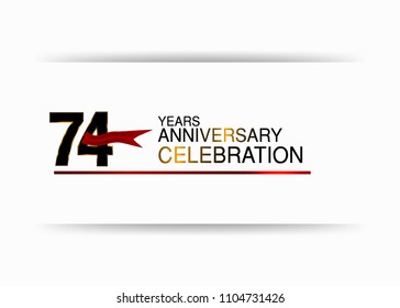 74 years anniversary simple black colored number  design with red ribbon isolated on white background for celebration