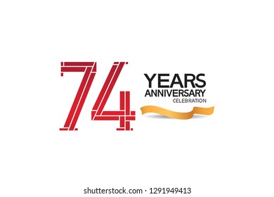74 years anniversary template with red color number and golden ribbon