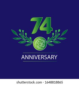 74 Years anniversary. Vector design greeting card with decorative floral for celebration