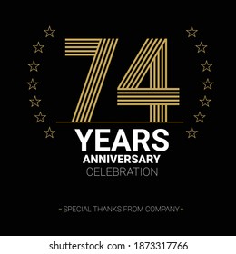 Icono vectorial de 74 años, logotipo. Elemento de diseño gráfico con número y composición de texto para 74 años.