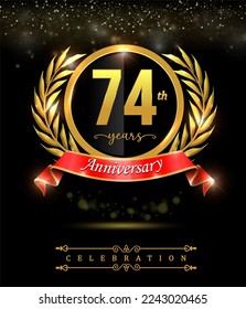 74 years celebration anniversary logo vector isolated on black background.