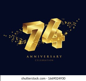 74 years golden 3D anniversary celebration logo vector.