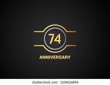 74 years golden anniversary with silver circle isolated on black background for celebration event