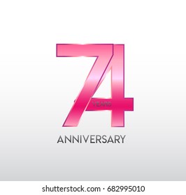 74 years pink anniversary. with overlapping number. for business, corporate, wedding, love, valentine logo celebration