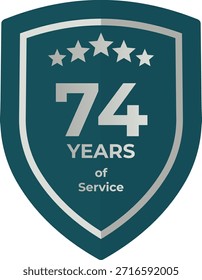 74 años de servicio Insignia de escudo verde azulado con cinco estrellas
