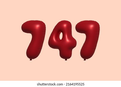 747 3d number balloon made of realistic metallic air balloon 3d rendering. 3D Red helium balloons for sale decoration Party Birthday, Celebrate anniversary, Wedding Holiday. Vector illustration svg