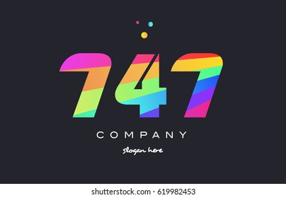 747 creative color green orange blue magenta pink number digit company logo vector icon spectrum