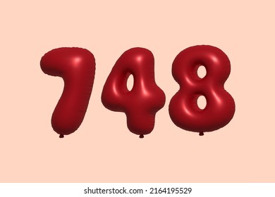 748 globo 3d número hecho de renderización 3d de globo metálico realista. Globos 3D de helio rojo para la venta decoración Fiesta Cumpleaños, Celebración de Aniversario, Fiesta de la Boda. Ilustración del vector