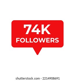 74k seguidores vector rojo, icono, sello, logotipo, ilustración