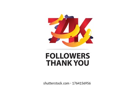 74K,74.000 Followers Thank you logo Sign Ribbon Gold space Red and Blue, Yellow number vector illustration for social media, internet - vector