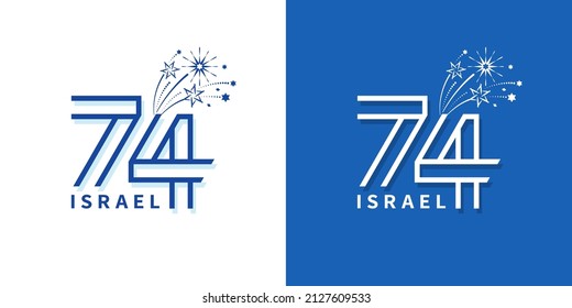 74rd Independence Day of Israel logo. Number 74 with fireworks, vector design