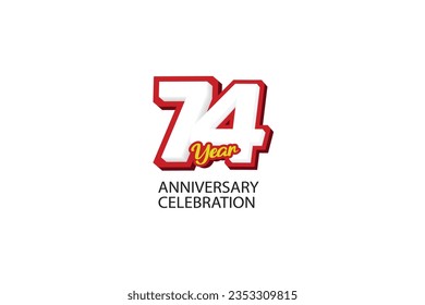 74th, 74 years, 74 year anniversary minimalist logo, jubilee, greeting card. Birthday invitation, sign. Red space vector illustration on white background - Vector