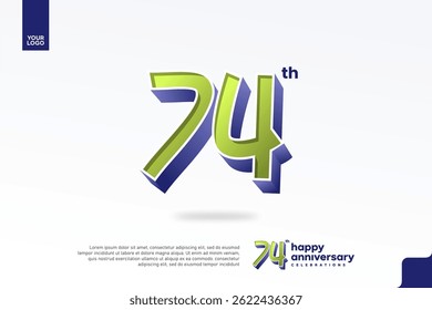 74th Anniversary 3D Number with Silver Jubilee Design in Pear Green and Violet Blue