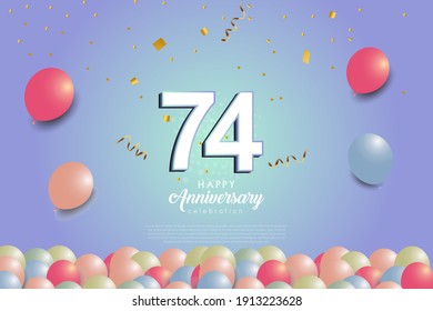 Antecedentes del 74º aniversario con número 3D e ilustración de globos