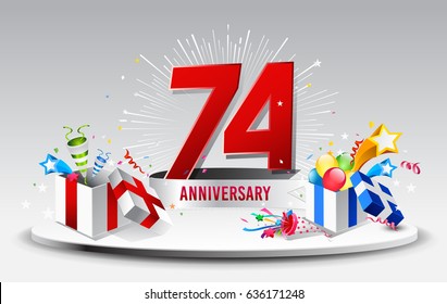 74th Anniversary celebration background. stock vector template