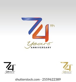 74th anniversary Celebration, anniversary design with number in calligraphy style. Flat vector Illustrations.