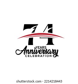 Plantilla de diseño de celebración del 74º aniversario para folletos con color rojo y negro , folleto, revista, póster de folleto, web, invitación o tarjeta de saludo. Ilustración vectorial.
