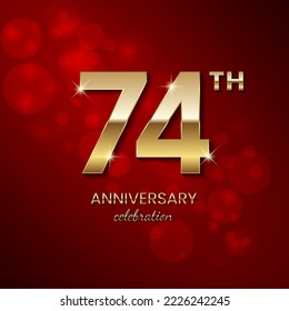 74th Anniversary Celebration. Golden number 74 with sparkling confetti and glitter for celebration events, wedding, invitation, greeting card. Vector illustration EPS10