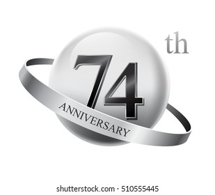 74th anniversary celebration with silver ring on white isolated background