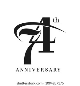 74th Anniversary Celebration simple monogram Design. pictogram vector icon, simple years birthday logo label, black and white stamp isolated