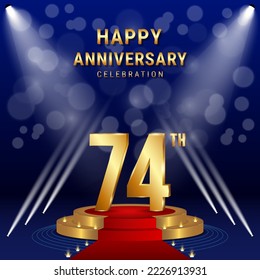 74th Anniversary Celebration. Template design with golden stage for celebration event, wedding, greeting card and invitation card. Vector illustration EPS10