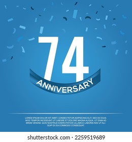 74th anniversary celebration vector design with white color numbers and  white color font on  blue color background abstract 