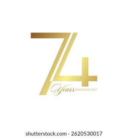 74TH anniversary, congratulations, vector, design, gold, certificate, template, birthday, background, celebration.