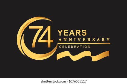 74th anniversary design logotype golden color with ring and gold ribbon for anniversary celebration
