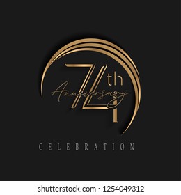 74th anniversary, design templates vector and illustrations with golden color and dark background
