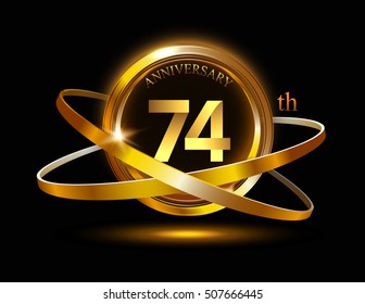 74th anniversary with gold ring graphic elementson black bacground
