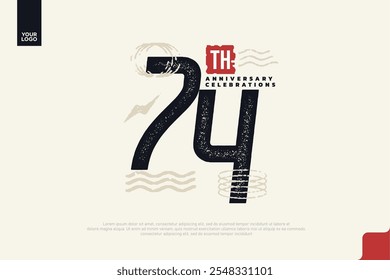 74th anniversary with grunge texture and abstract geometric shapes