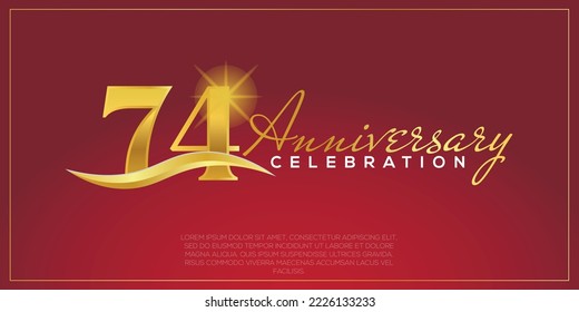  74th anniversary logo with confetti golden colored text isolated on red background, vector design for greeting card and invitation card