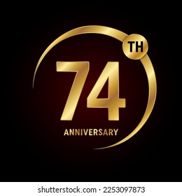74th anniversary. Anniversary logo design concept with golden ring for anniversary celebration event, invitation card, greeting card, banner, poster, flyer, book cover. Logo Vector Template