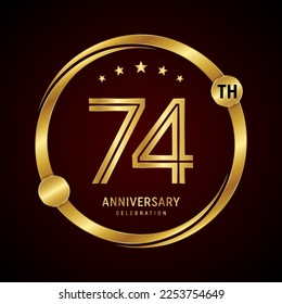 74th anniversary logo design concept with golden ring. Logo Vector Template