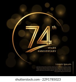 Diseño del logo del 74º aniversario con números de doble línea. Plantilla de aniversario de oro. Plantilla de logotipo de vectores