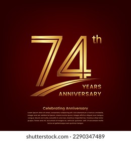 74th Anniversary logo with double line concept design, Golden number for anniversary celebration event. Logo Vector Template