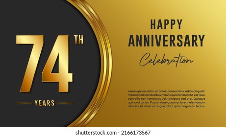 74th anniversary logo with gold color for booklets, leaflets, magazines, brochure posters, banners, web, invitations or greeting cards. Vector illustration.