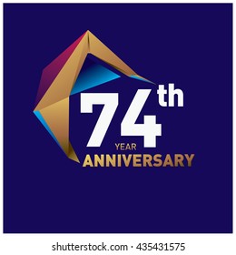 74th anniversary logo with gold shape modern looks. Anniversary signs illustration. Gold anniversary logo design and illustration