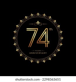 74th anniversary logo with golden number for celebration event, invitation, wedding, greeting card, banner, poster, flyer. Ornament vector design