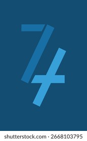 Vector del logotipo del 74º aniversario con el fondo azul aislado del estilo geométrico