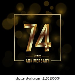 Logotipo del 74º Aniversario. Diseño de planilla de celebración del aniversario con anillo de oro para folletos, folletos, revistas, póster de folleto, banner, web, invitación o tarjeta de saludo. Ilustraciones vectoriales.