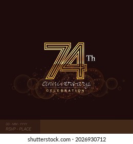 74th anniversary logotype with glitter and shiny golden colored isolated on elegant background.