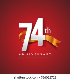 74th anniversary logotype with golden ribbon isolated on red elegance background, vector design for birthday celebration, greeting card and invitation card.
