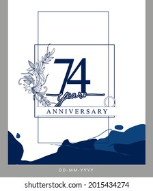 74th Anniversary logotype with hand drawn background blue color for celebration event, wedding, greeting card, and invitation.